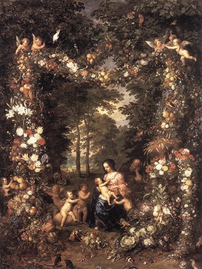 Sacra Famiglia in una Ghirlanda di Fiori e Frutti da Jan the Elder Brueghel